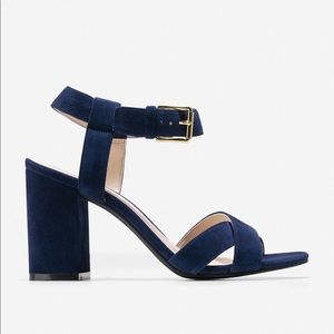 Brand New COLE HAAN blue suede heeled sandal NWT